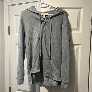 MICHAEL Michael Kors Gray Lace-Up Cowl Neck Sweater